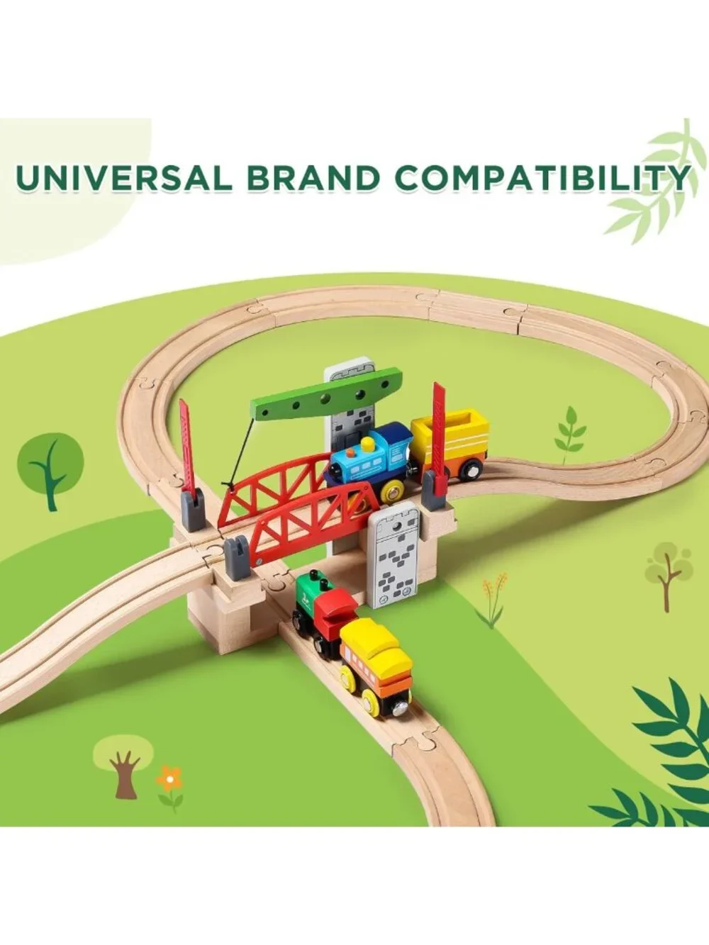 Wooden Train Set with Moveable Lifting Bridge & Track - Kids Play Accessories